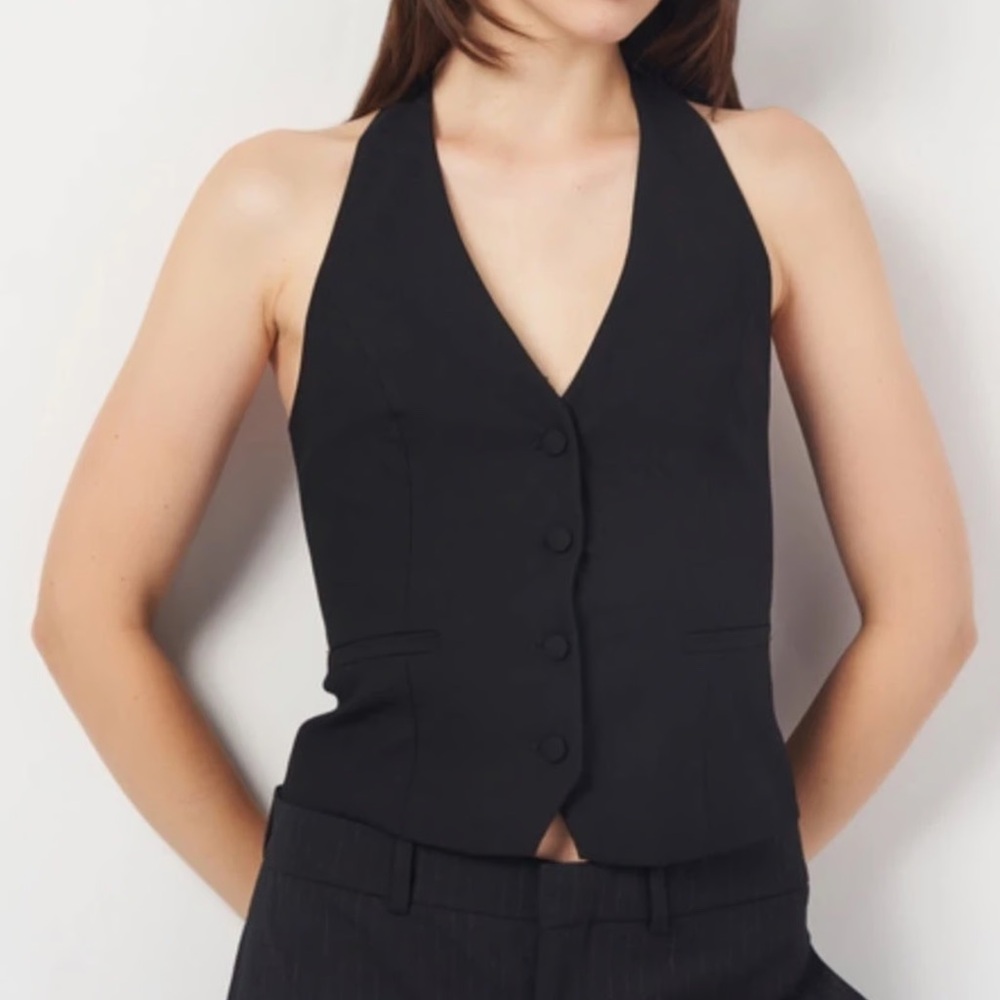 Zara Black Button-Up Halter Top